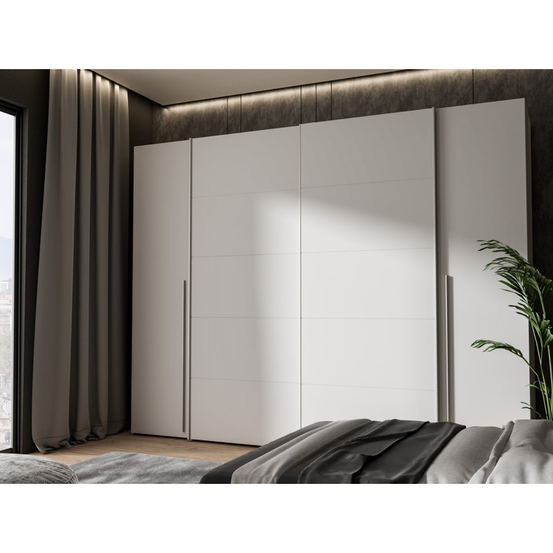 Debarr 4 Door Manufactured Wood Wardrobe, White, 210.5cm H x 270.3cm W x 61.2cm D