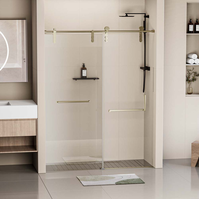 1 porte de douche de l 56 po x H 76 po avec, Or