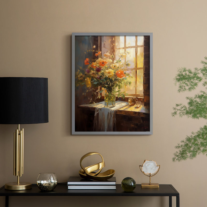 Série FLORAL DCCLxxix - reproduction encadrée de qualité supérieure - prête à être accrochée - aucun clou requis, Gris