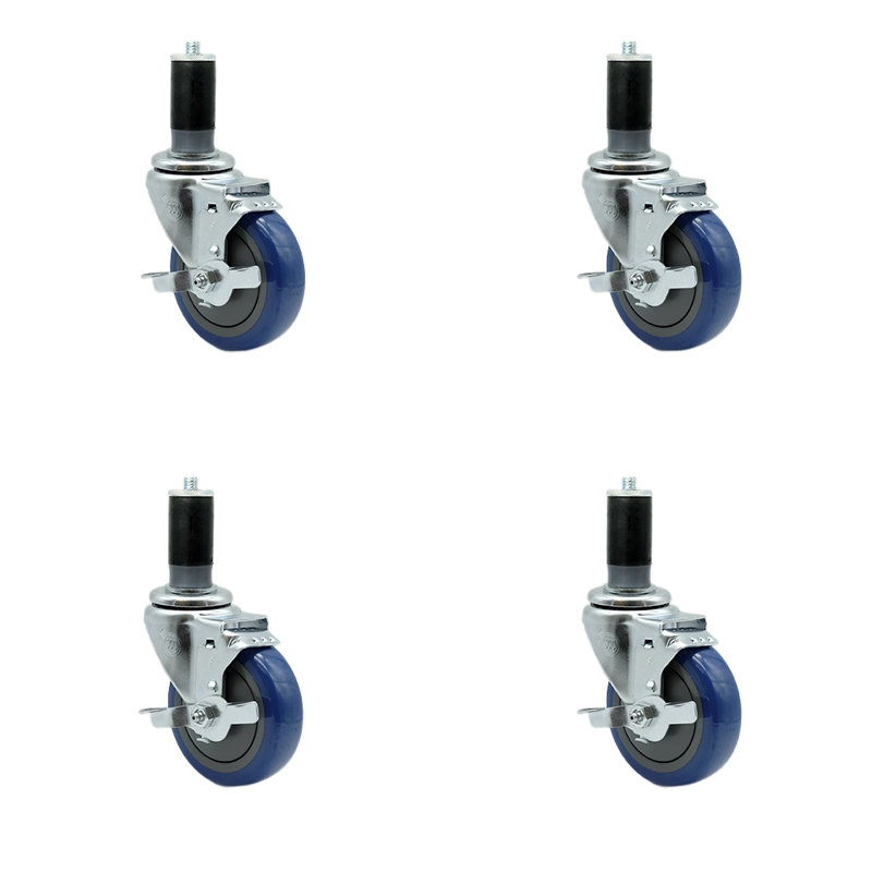 Polyurethane Expanding Caster with Brake, Blue