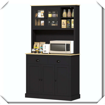 Freestanding Kitchen Cabinet Coffee Bar Microwave Station Display Shelf Organizer