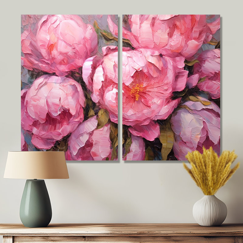 Pivoine rose Perfection I - grande décoration murale florale 2 panneaux, H 36 po x l 48 po, Toile tendue, Ne s’applique pas