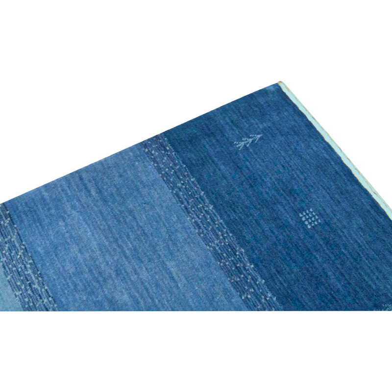Gabbeh Hand Knotted Wool Striped Area Rug in Blue