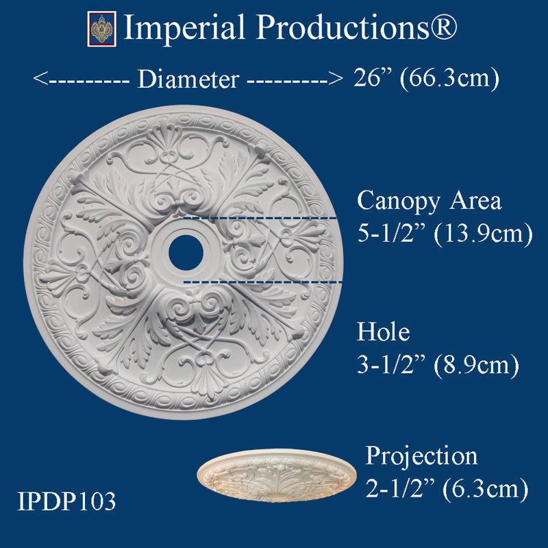 Médaillon de plafond, H 6 po x l 30 po x P 30 po