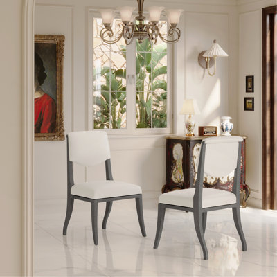 Ensemble de 2 chaises de salle à manger rembourrées Finish - Élégantes chaises d'appoint traditionnelles en tissu avec lignes courbes, structure en bois massif