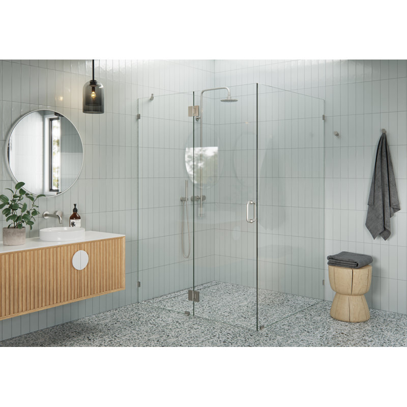 Halo 57 in. x 47 in. x 78 in. 90-degree Fully Frameless Glass Hinged Shower Enclosure, Brushed Nickel