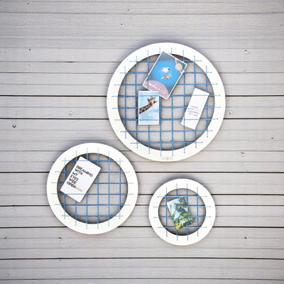 Blue Oval Memory Board Wall Decor Of 3, Solid Wood Framed, Modern Design For Living Room Refinement Enhancement Three Boards Decor, Shape With Frame, Great Setup