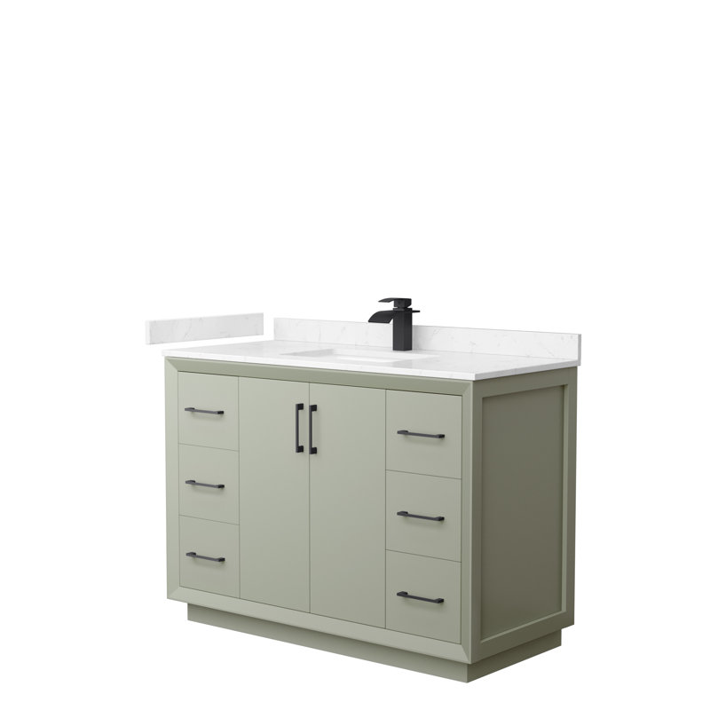 Ensemble de meuble-lavabo simple 48 po Strada_Carrara, Noir mat, Vert clair, Marbre de culture de Carrare