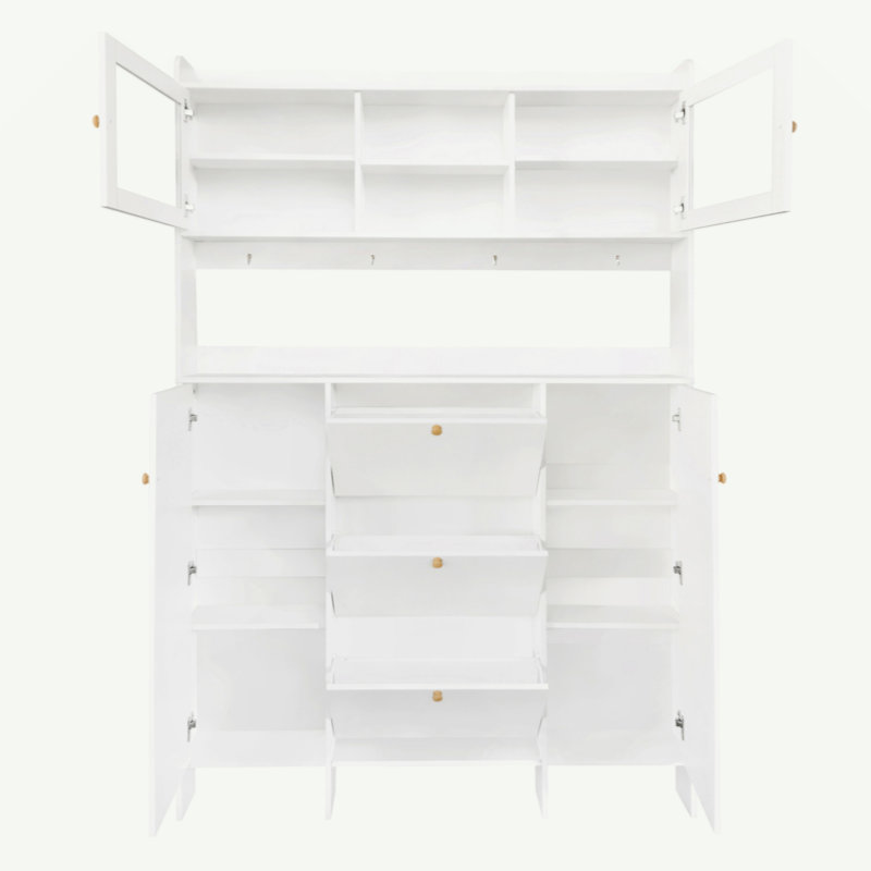 Chimaobim Hall Tree Wide with Shoe Storage, White