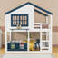 Lit superposé en bois en forme de maison avec fenêtre et tablette-753275881-753275880