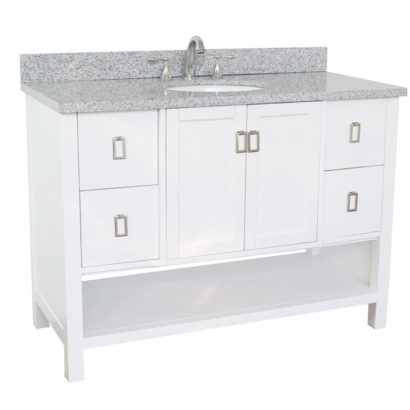 Wilhoit 49'' Single Bathroom Vanity with Top, White/Gray Granite