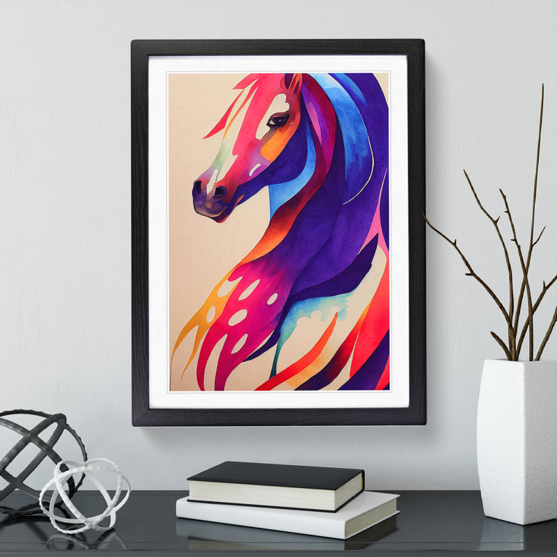 Watercolour Horse No.1 1 Piece Single Picture Frame Painting, 34cm H x 25cm W x 2cm D, Black