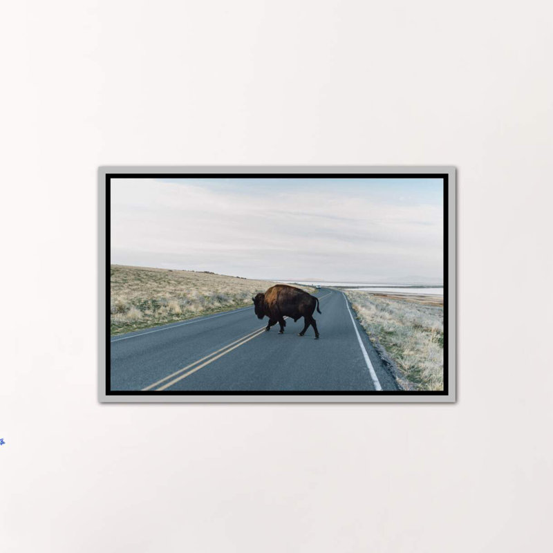 « buffalo bison » par chelsea victoria-impression, H 26 po x l 40 po x 1,5 po, Toile avec cadre argenté