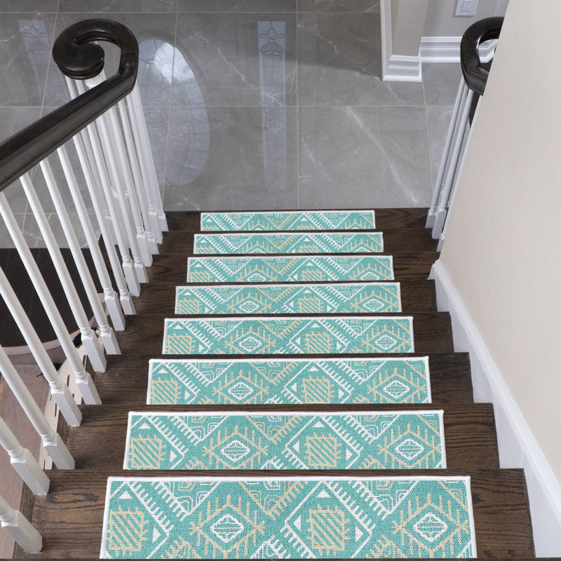 Tapis d'escalier intérieur antidérapant Groenlo, Bleu sarcelle clair