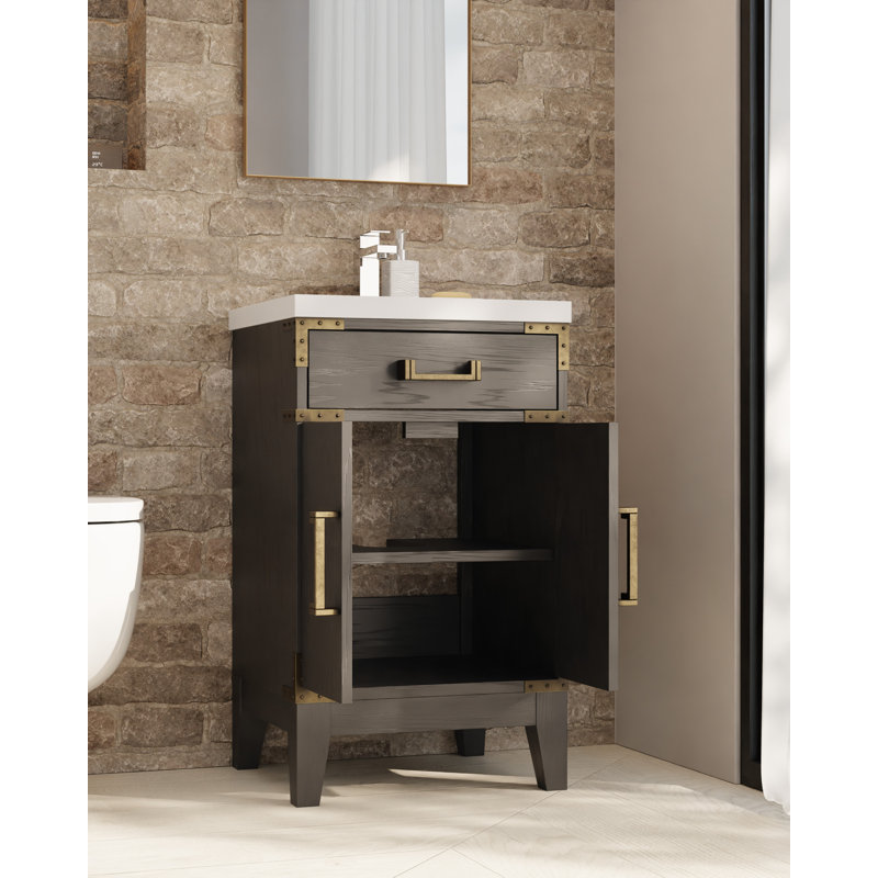 Meuble-lavabo simple en acrylique l 20 po x P 18 po Laurel, Chêne noir