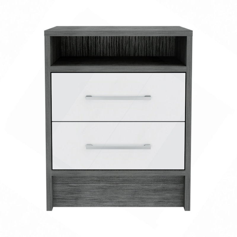 Table de chevet, table de bout, plateau supérieur Eter, deux tiroirs Eter, Gris multicolore