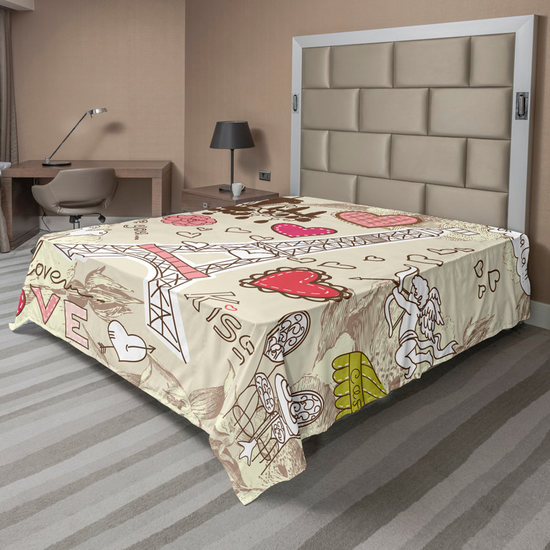 Drap Ambesonne France Tour Eiffel Doodle Love, Drap plat de taille double