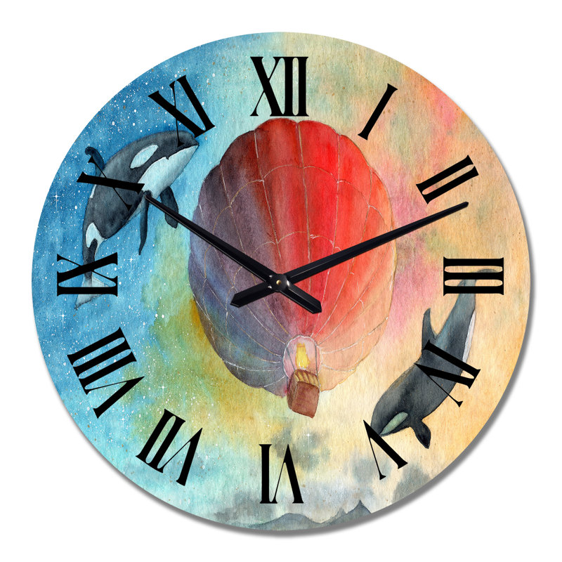 Ballon à air coloré dans le ciel nocturne - Horloge murale, Grand