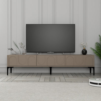 Meuble télé moderne avec de nombreuses tablettes, couleur noir et atlas, 70,9 x 16,5 x 13,8 pouces | 100% panneau de particules enduit de mélamine, épaisseur: 0,7 pouce | Design géométrique mural et élégant pour les salons contemporains