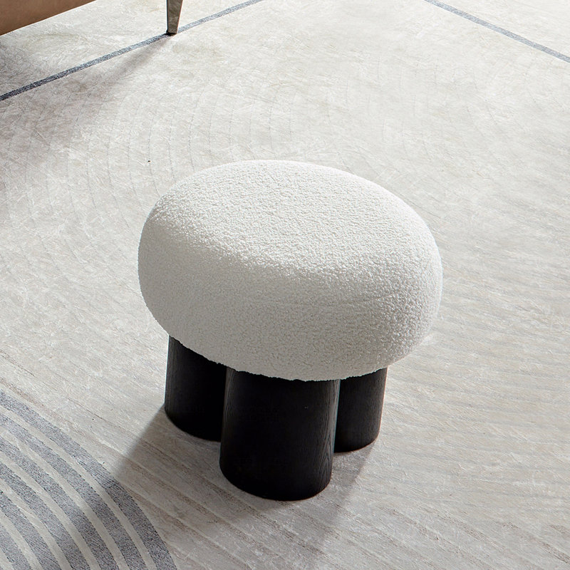 Tabouret avec siège en laine, tuyau en PVC avec saule de frêne noir, Noir, Blanc