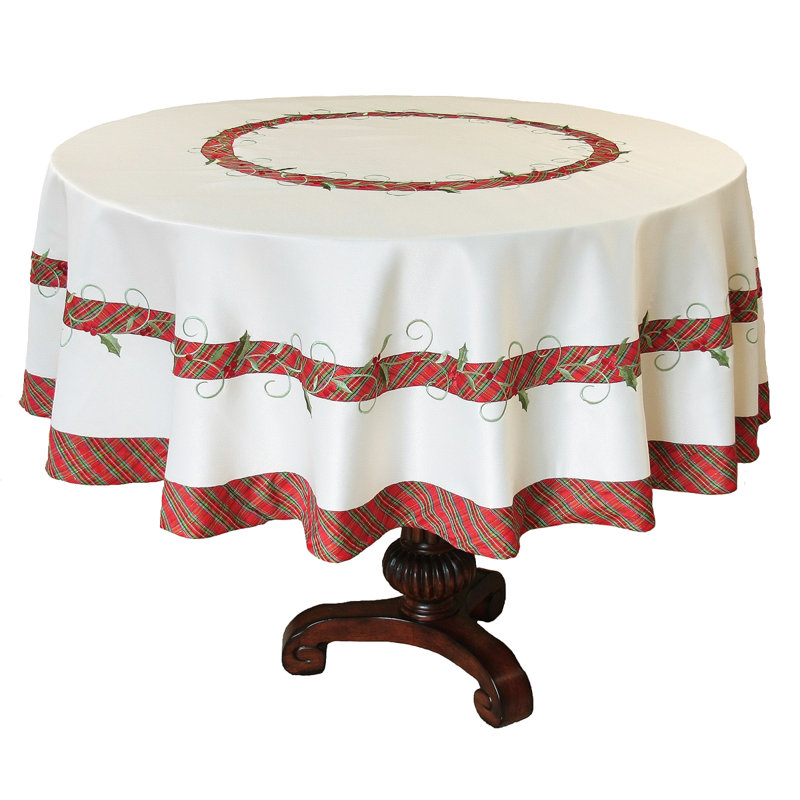 Tartan Ribbon Embroidered Holiday Tablecloth