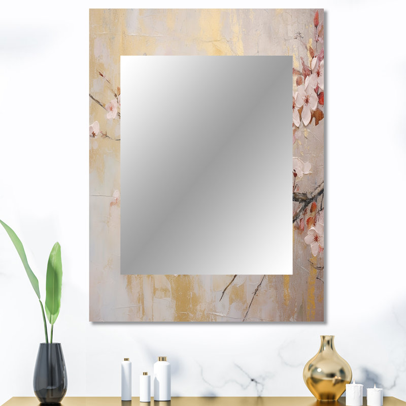 Apple Blossom Harmony III - Apple Blossom Decorative Wall Mirror, Traditional Mirror, Printed Metal Art, 40" x 30"