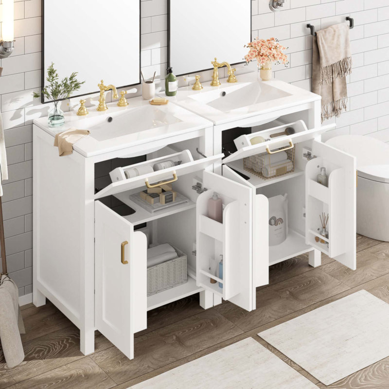 Meuble-lavabo moderne de 48 pouces avec lavabo en céramique, Blanc