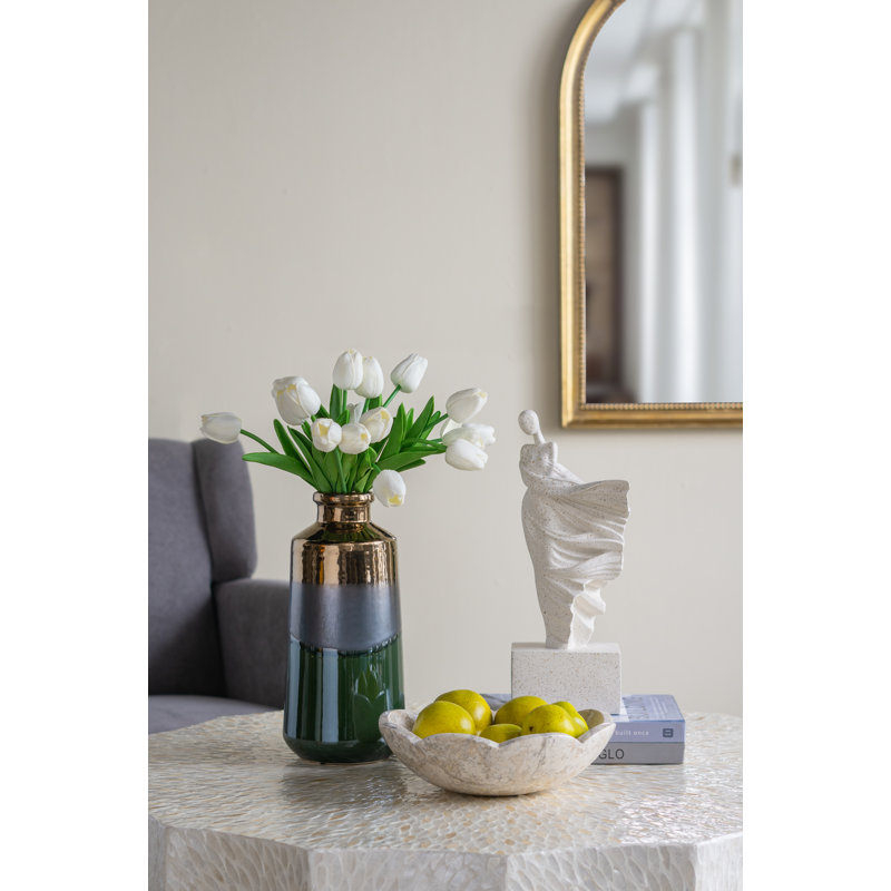 D10X3" Cream Marble Bowl With Scalloped Design And Subtle Gold Detailing