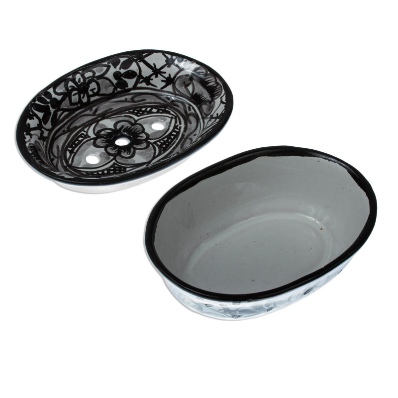 Red Barrel Studio® Handmade Monochrome Flowers Ceramic Soap Dish