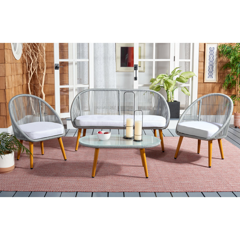 Frances 4 - Person Patio Conversation Set with Cushions, Grey, White
