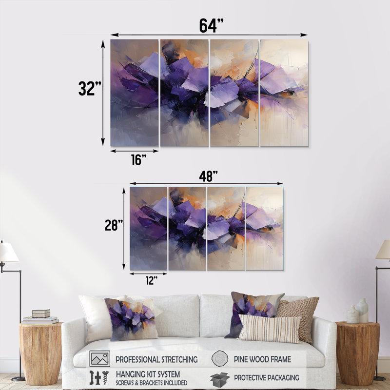 Velours couronne de lavande, peinture abstraite III - décoration murale abstraite - art mural moderne 4 pièces