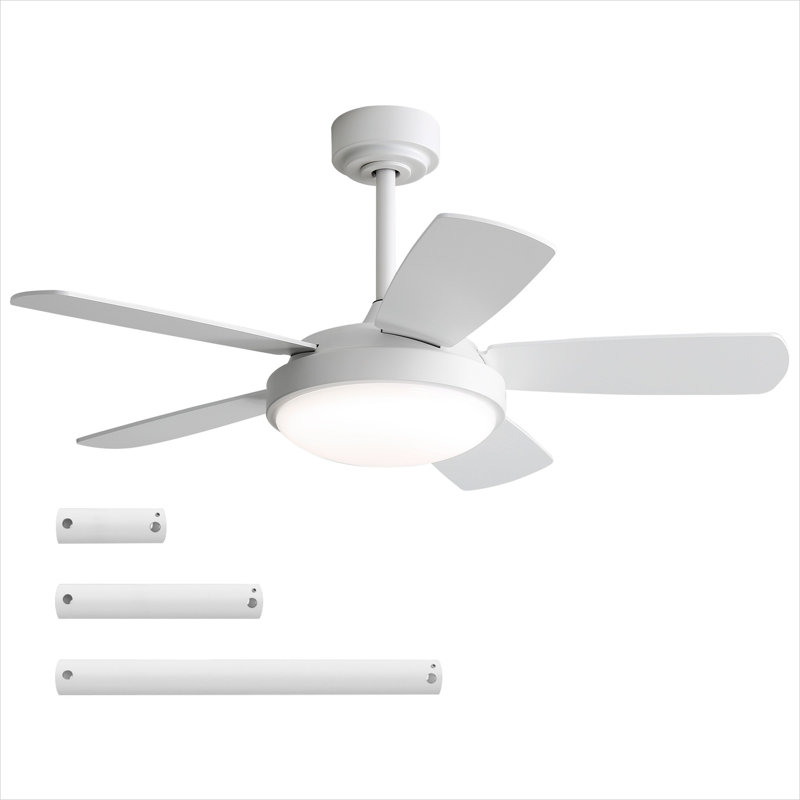 Ventilateur de plafond standard avec pales en panneau de fibres à densité moyenne blanc éclatant, lumière DEL intégrée de 22 W, moteur à courant continu réversible télécommandé, 42 pouces, idéal pour les chambres à coucher et les bureaux