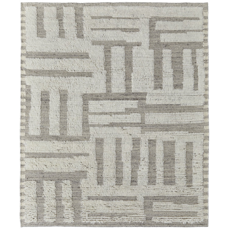 Jalaycia Geometric Hand Loomed Wool Area Rug in Gray
