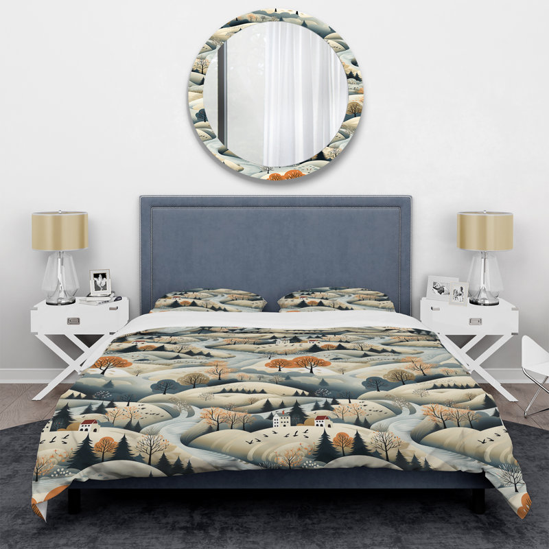 Literie Summer Scandinavian Landscape III, Housse de couette pour grand lit et 2 taies décor