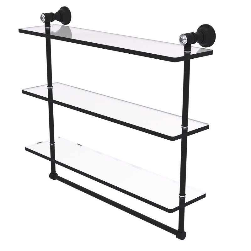 Freyja 3 Piece Glass Tiered Shelf with Towel Bar, Matte Black, 5.54" H x 22" W x 19.7" D