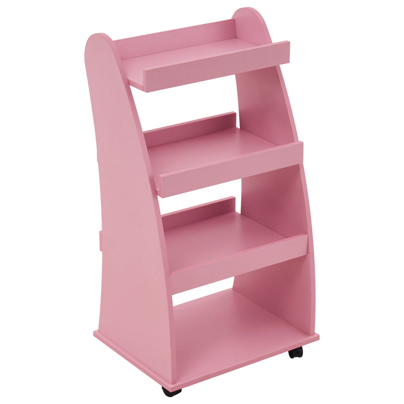 Chariot de rangement Salon avec tablette et roulettes, organisateur de livres, Rose, Rose