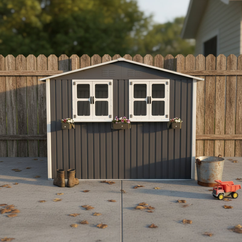 Remises verrouillables avec rangement, remise de jardin moderne en métal de 6 pi x 9 pi pour la maison
