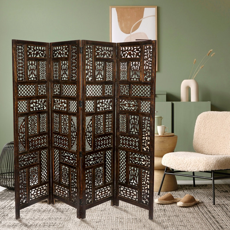 Bracknell 175cm W x 180cm H 4 - Panel Folding Room Divider, Dark Brown