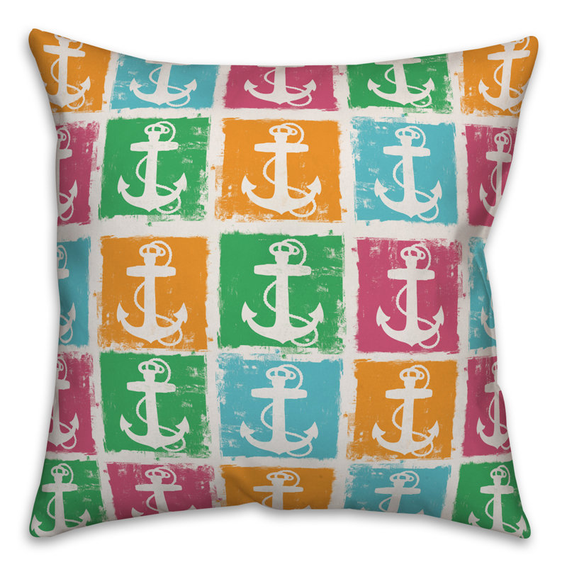Coussin de motif d’ancrage coloré, 20 po x 20 po, Polyester / Bourre en polyester