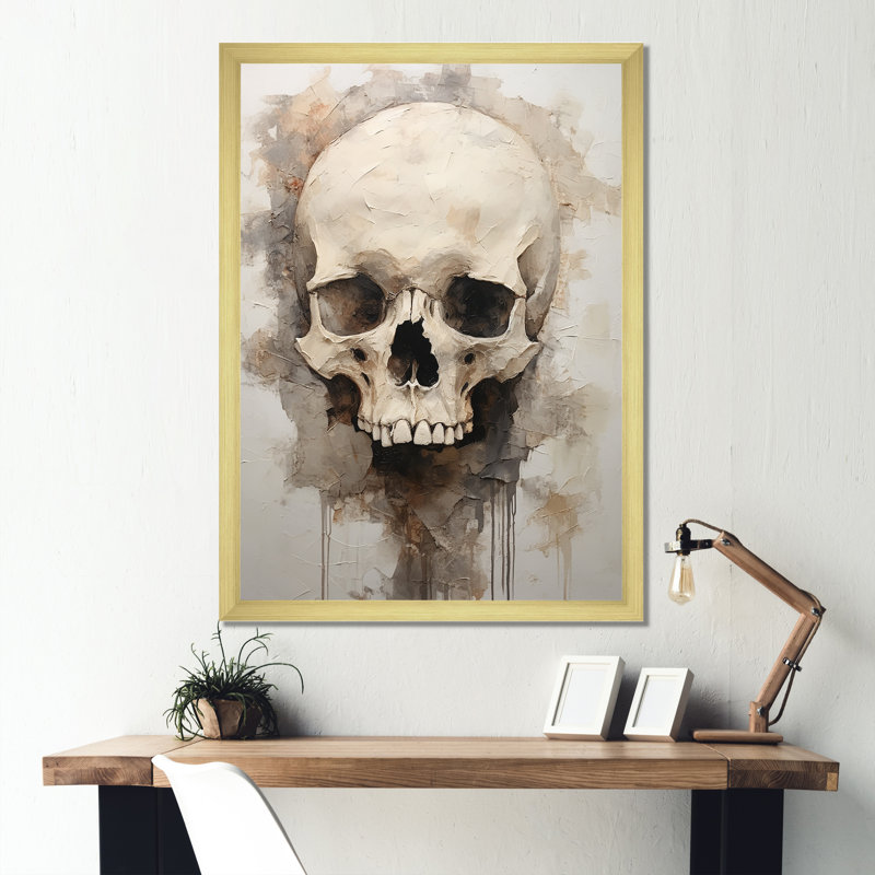 «Skeletal Elegance - Skull», art encadré, H 32 po x l 16 po x P 1 po, Cadre doré simple
