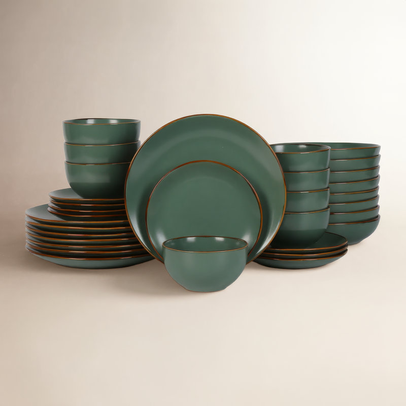 Brasa Dinnerware Set Stoneware, Green, 16