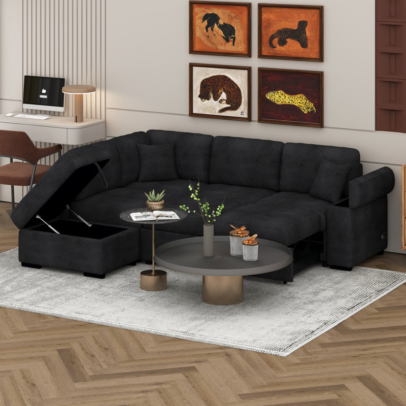 Canapé d'angle modulaire convertible en L, Noir