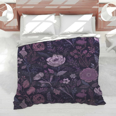 Purple Botanical Flowers Comforter