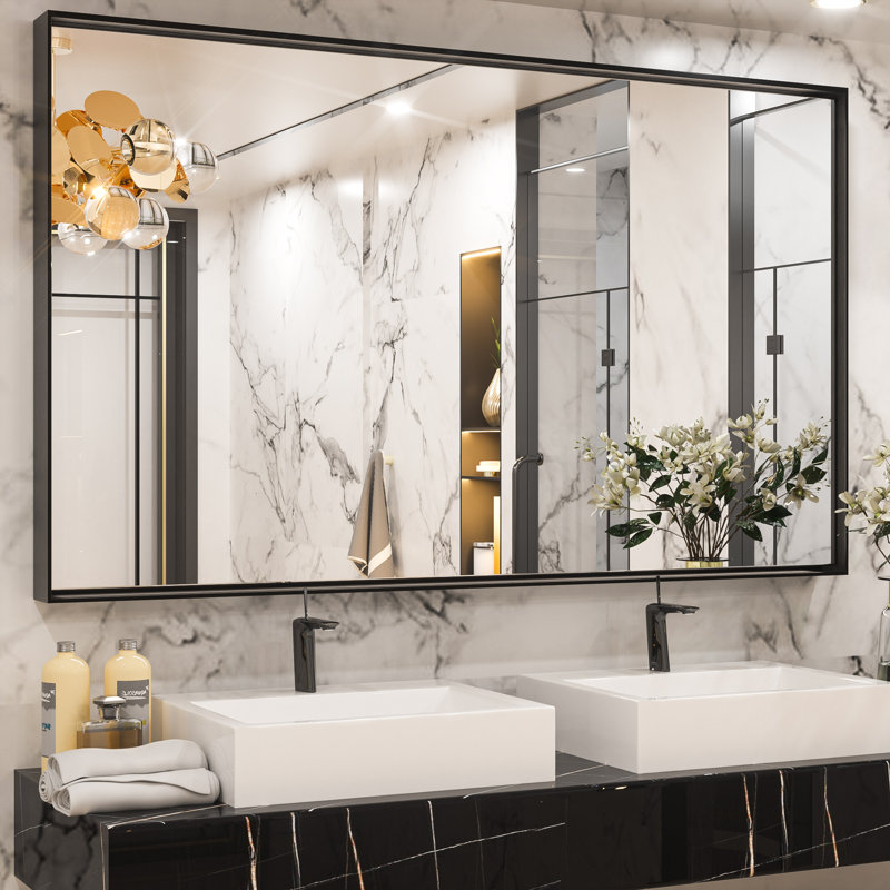 Miroir de vanité encadré / Miroir d'appoint, Noir, 60 po x 36 po
