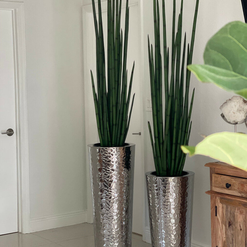 Manase Handmade Metal Pot Planter, Silver, 28" H x 14" W x 14" D