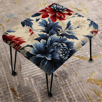 Red And Blue Damask Flower Nostalgia - Damask Rectangle Ottoman
