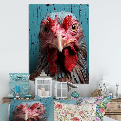 Farmhouse Barn  Rooster Portrait II - Chicken Animal Metal Wall Art