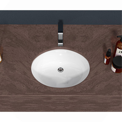 16.5"x13.4" White Ceramic Oval Undermount Bathroom Sink with Overflow