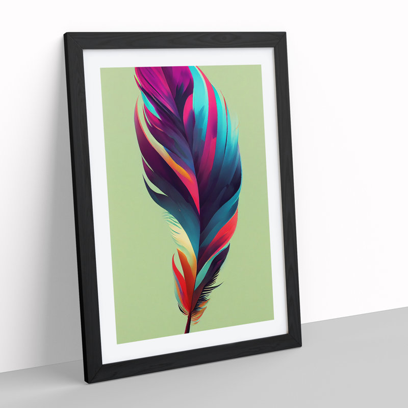 Colourful Feather No.3 - Print, 66cm H x 48cm W x 2cm D, Black Framed, White