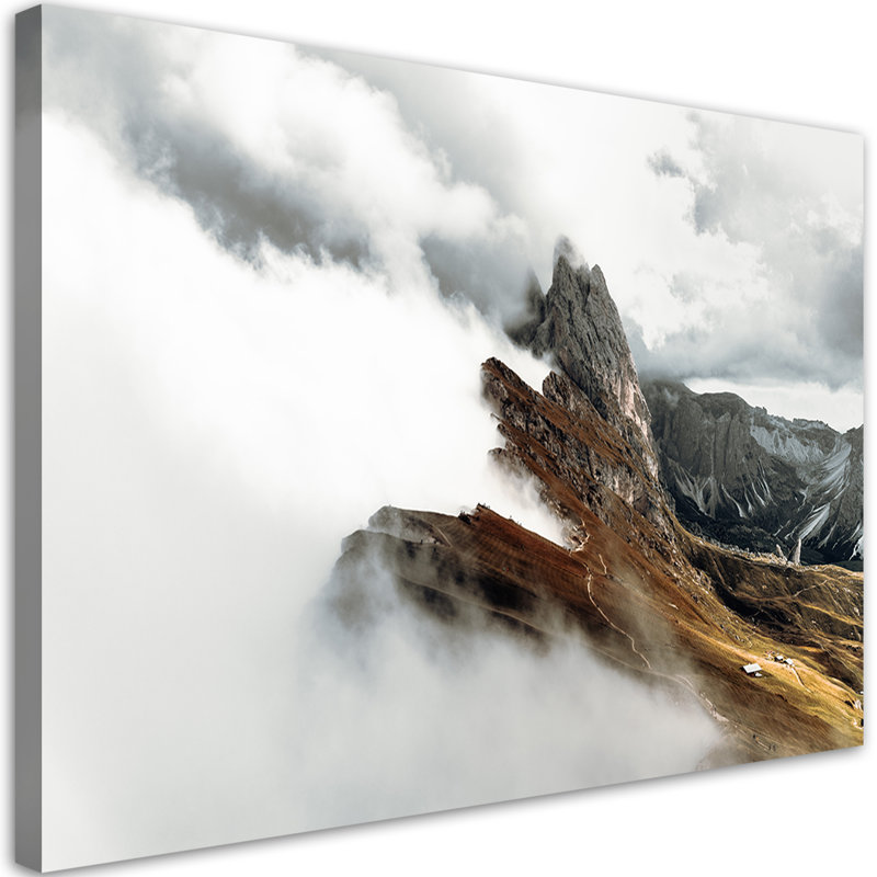 Mural, Mountain Peaks In The Clouds - No Frame Print on Canvas, 80cm H x 120cm W